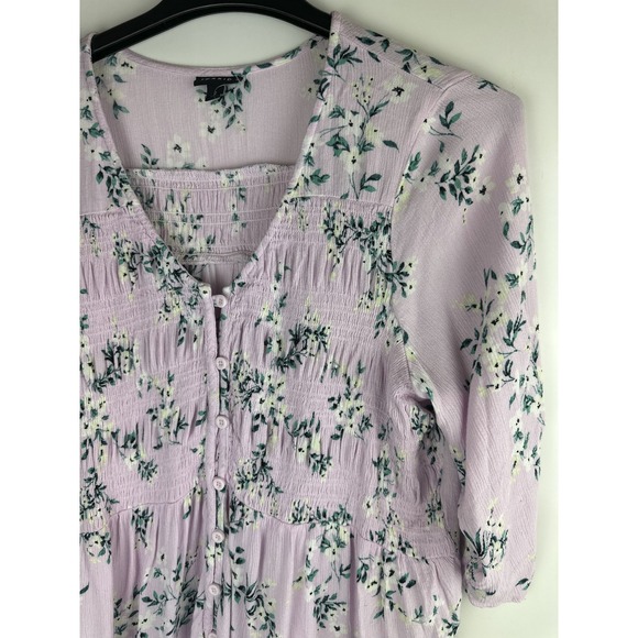 Torrid Crinkle Gauze Smocked Button-Front Top Floral Pink Womens Plus Size 2 2X - Picture 4 of 12